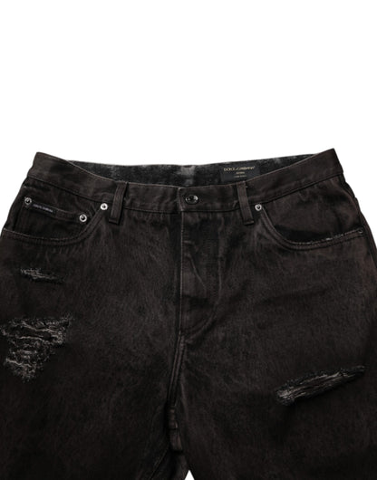 Short en jean bermuda Dolce & Gabbana en coton noir déchiré pour homme