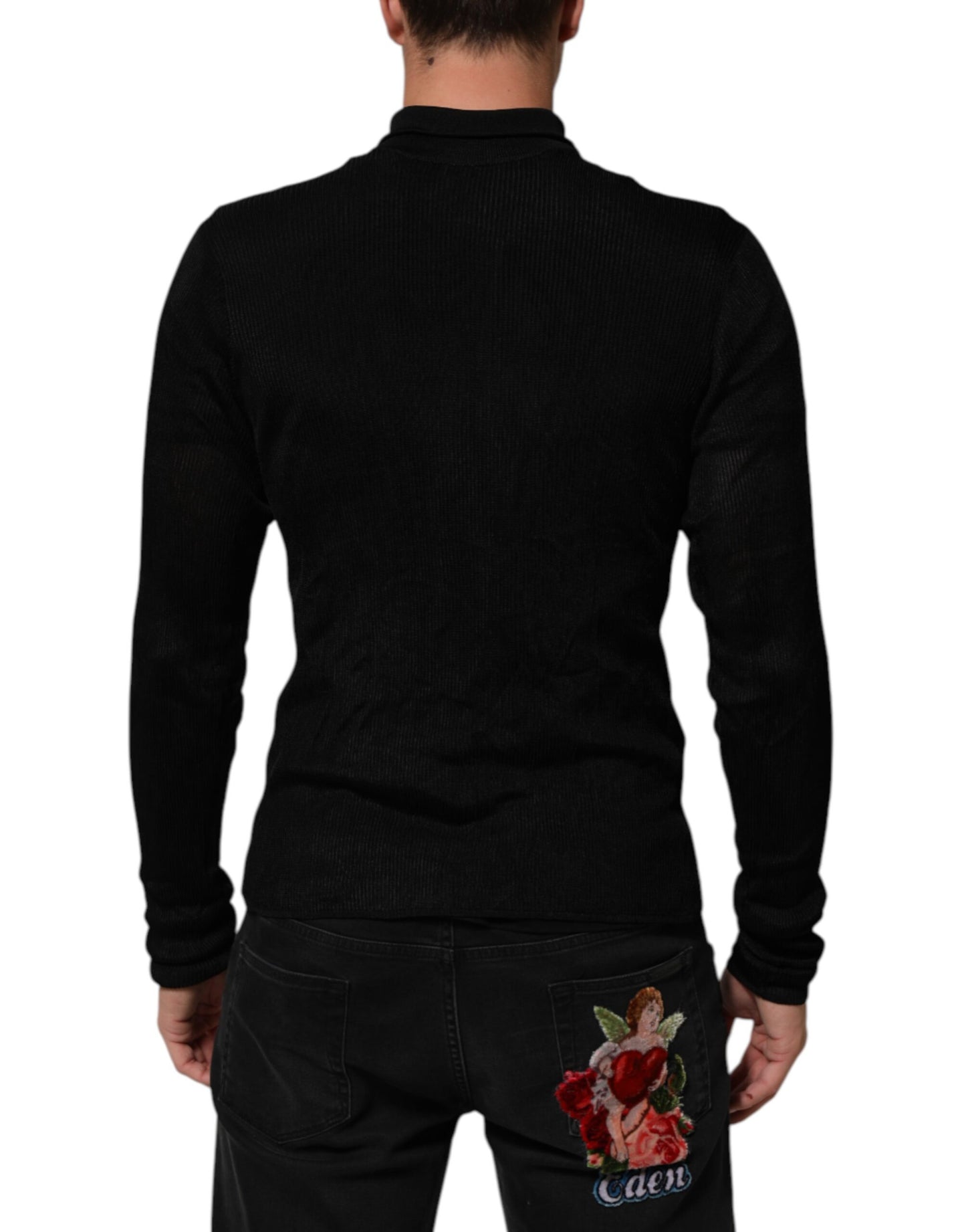 Dolce & Gabbana Suéter negro de viscosa con cuello alto