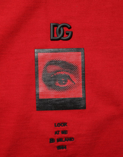 Dolce & Gabbana Red Logo Eye Print Cotton Short Sleeve T-shirt