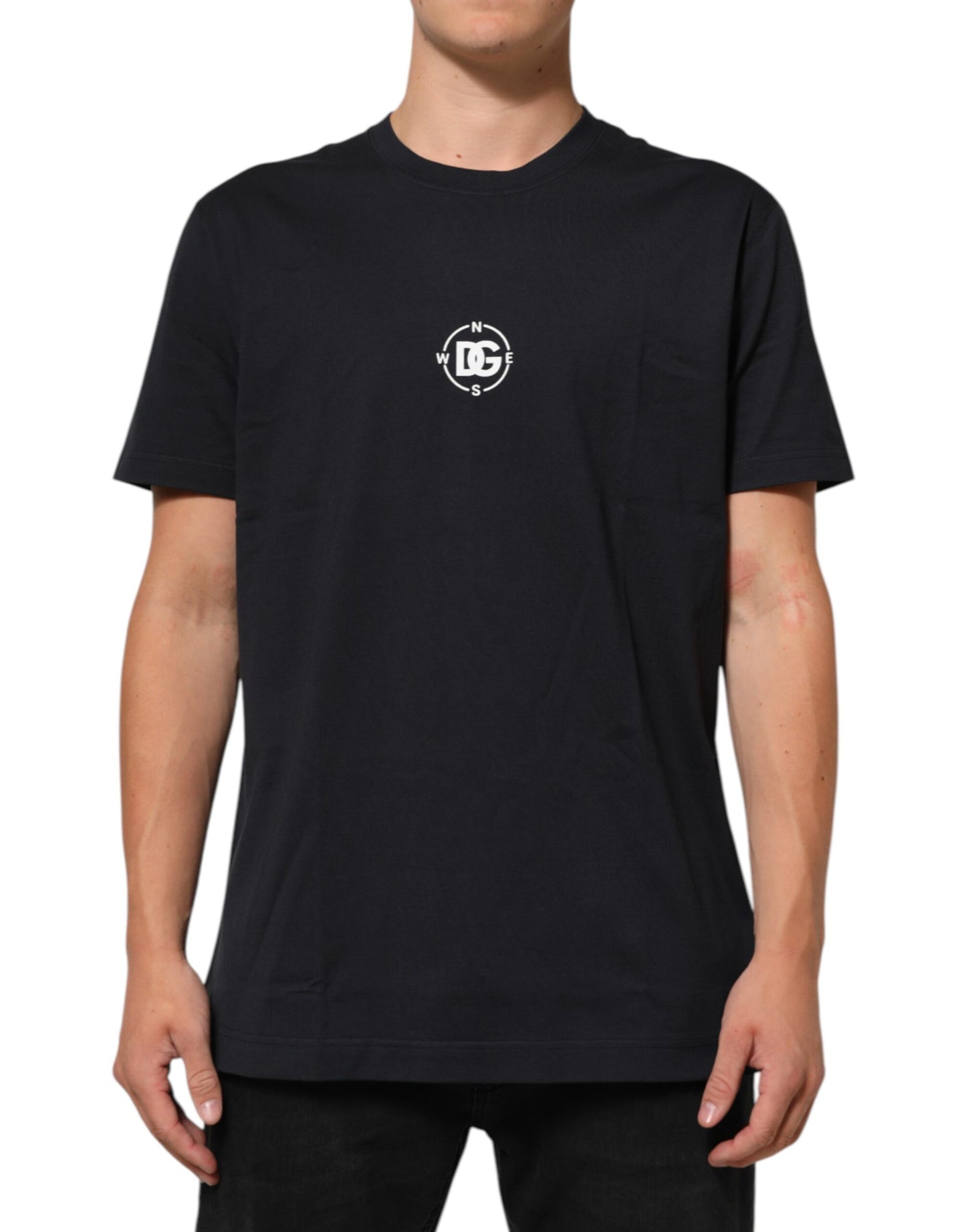 T-shirt à col rond en coton noir avec logo boussole Dolce & Gabbana