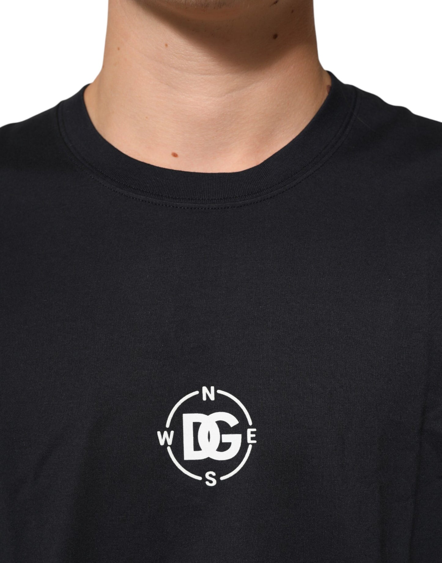 T-shirt à col rond en coton noir avec logo boussole Dolce & Gabbana