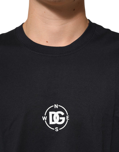 T-shirt à col rond en coton noir avec logo boussole Dolce & Gabbana