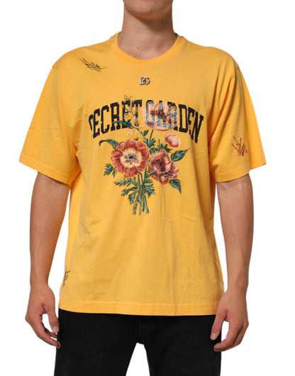 T-shirt Dolce & Gabbana en coton à col rond fleuri imprimé Secret Garden jaune