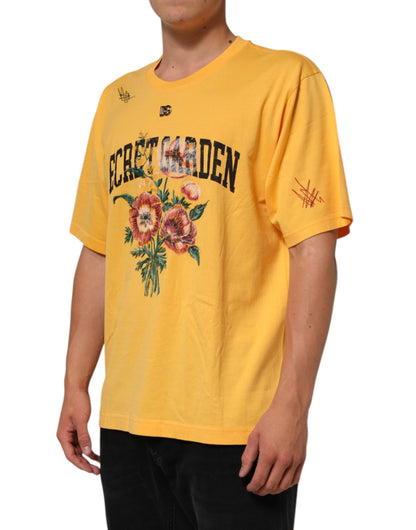 T-shirt Dolce & Gabbana en coton à col rond fleuri imprimé Secret Garden jaune