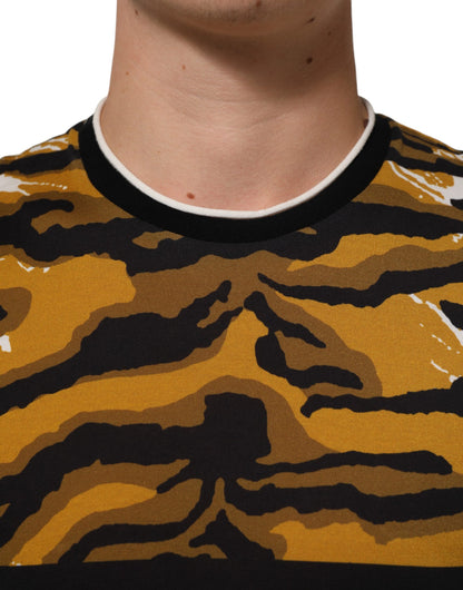 Dolce & Gabbana Multicolor Leopard Palm Leaf Men Crew Neck T-shirt
