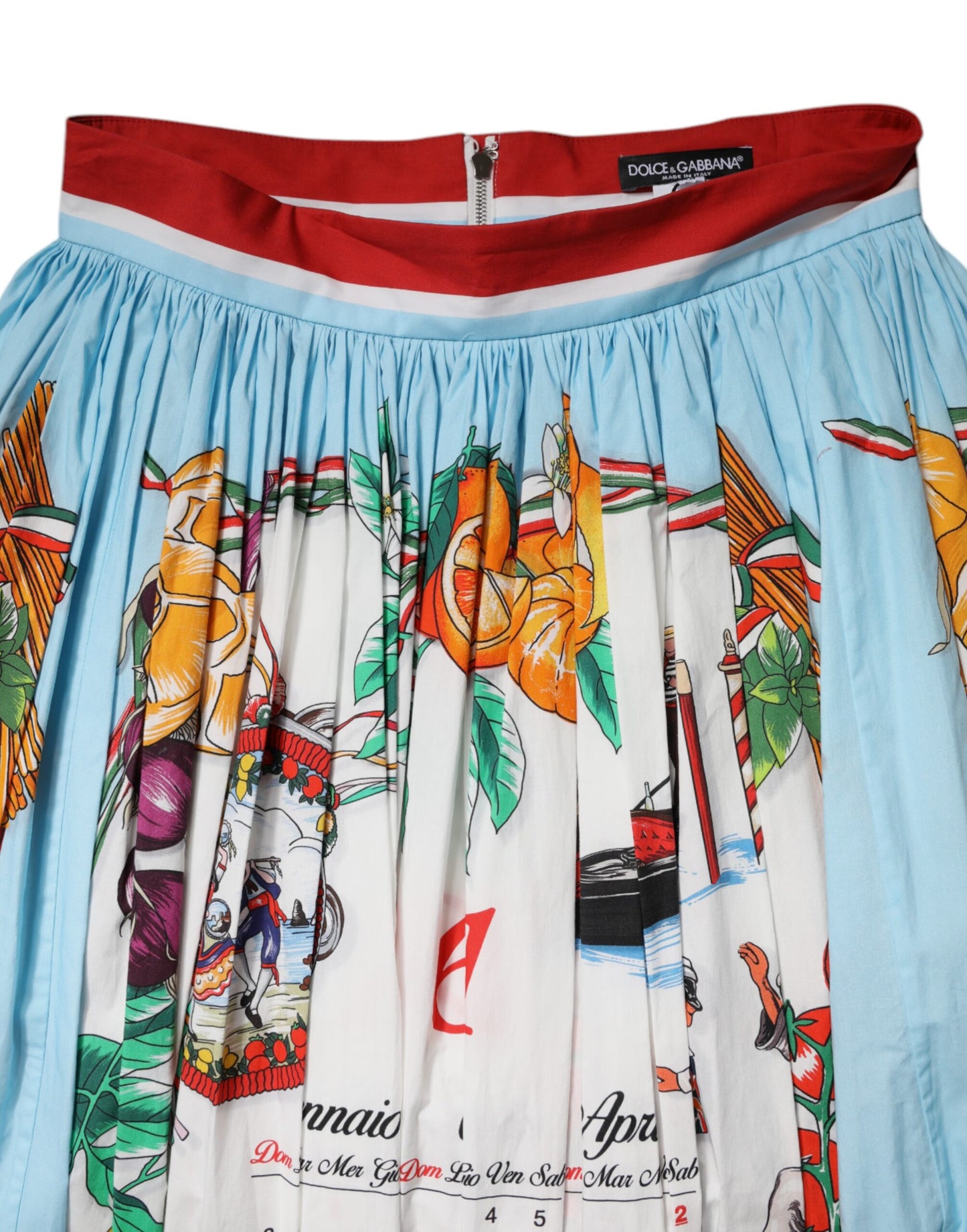 Jupe longue froncée en coton imprimé calendrier blanc Dolce & Gabbana