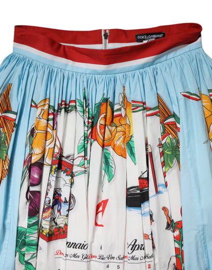 Jupe longue froncée en coton imprimé calendrier blanc Dolce & Gabbana