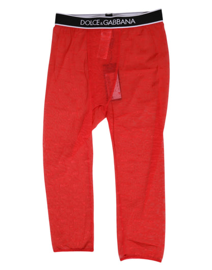 Dolce & Gabbana Pantalones Ajustados Midi de Encaje Rojo con Logotipo Ropa Interior