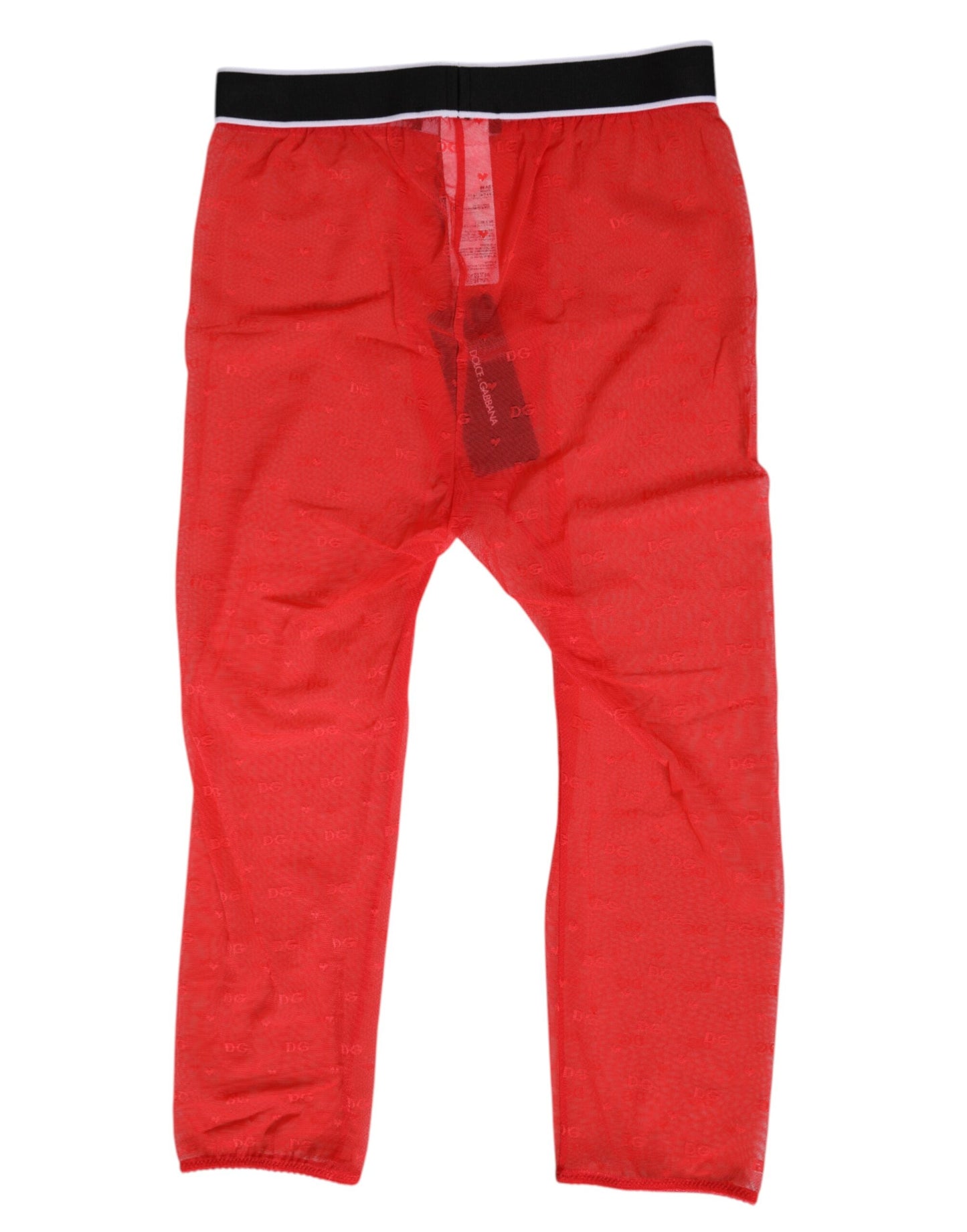 Dolce & Gabbana Pantalones Ajustados Midi de Encaje Rojo con Logotipo Ropa Interior