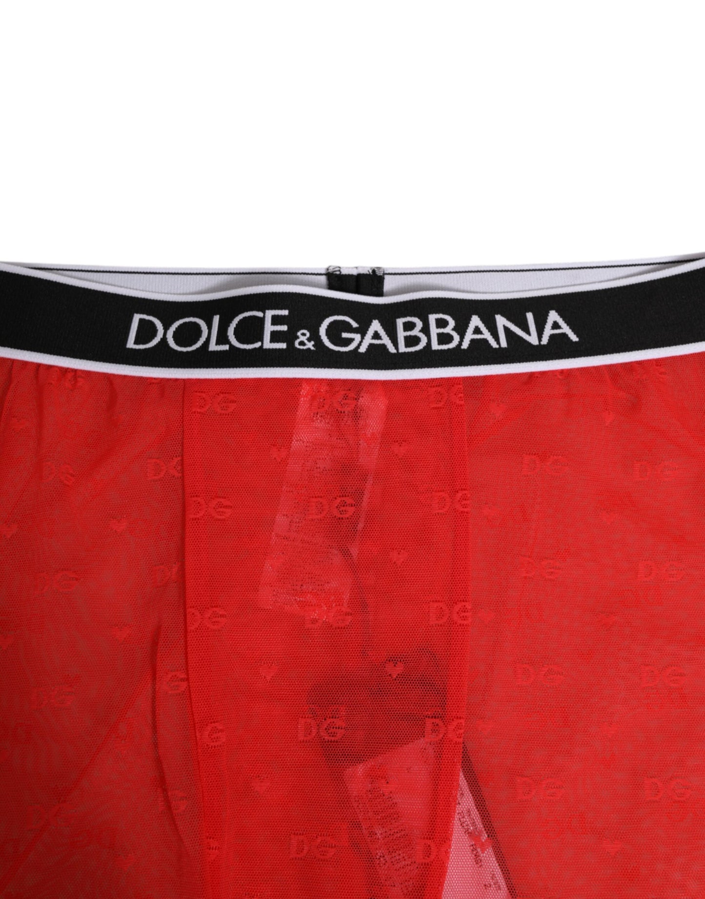 Dolce & Gabbana Pantalones Ajustados Midi de Encaje Rojo con Logotipo Ropa Interior