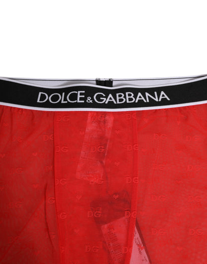 Dolce & Gabbana Pantalones Ajustados Midi de Encaje Rojo con Logotipo Ropa Interior
