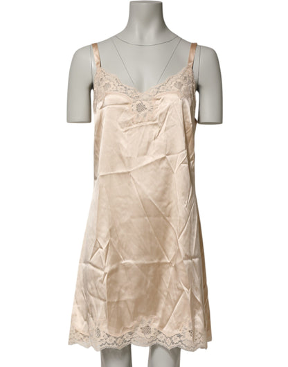 Dolce & Gabbana Chemise Nude Lingerie Soie Mélangée Dentelle Robe