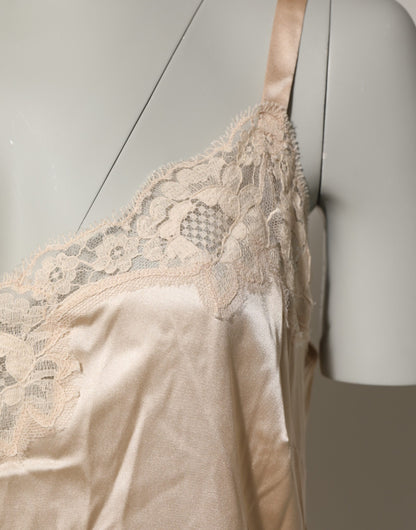 Dolce & Gabbana Chemise Nude Lingerie Soie Mélangée Dentelle Robe