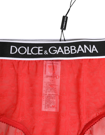 Ropa interior tipo braga Dolce & Gabbana de nailon rojo con logotipo en la cintura