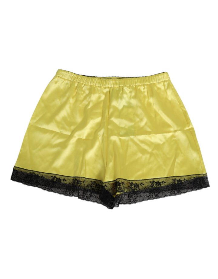 Pantalones cortos de satén y seda amarillos de cintura media Dolce & Gabbana