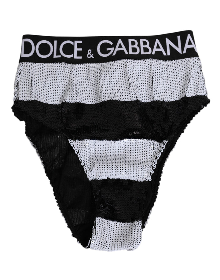 Ropa interior braguita de cintura alta con lentejuelas blancas y negras de Dolce & Gabbana