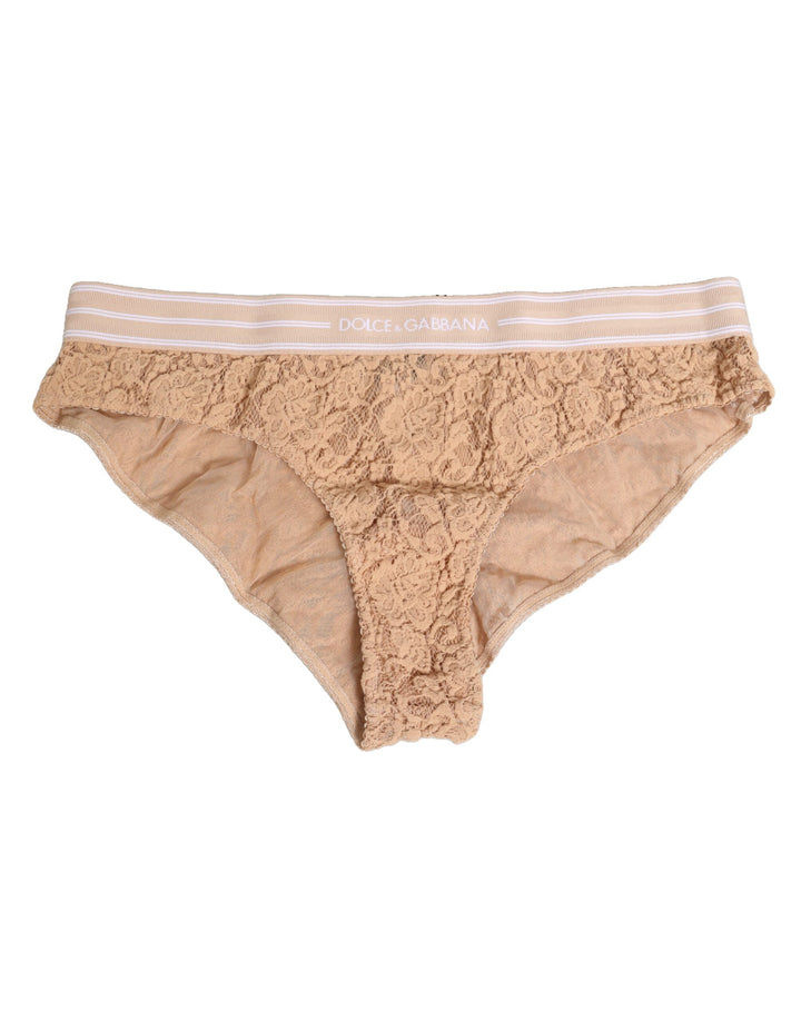 Ropa interior de braguita de talle alto de nailon de encaje beige Dolce & Gabbana