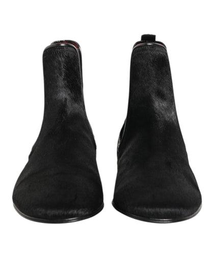 Dolce & Gabbana Botas Zapatos Chelsea de Cuero Negro con Piel para Hombre