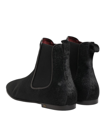 Dolce & Gabbana Botas Zapatos Chelsea de Cuero Negro con Piel para Hombre