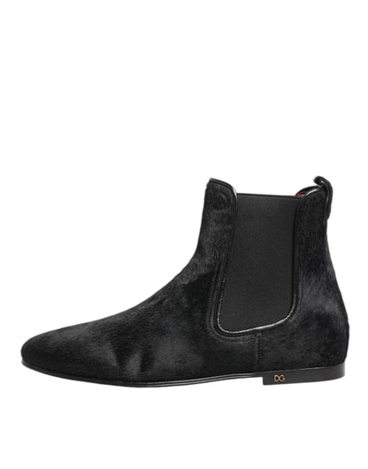 Dolce & Gabbana Botas Zapatos Chelsea de Cuero Negro con Piel para Hombre