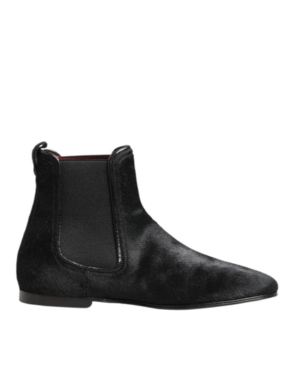Dolce & Gabbana Botas Zapatos Chelsea de Cuero Negro con Piel para Hombre