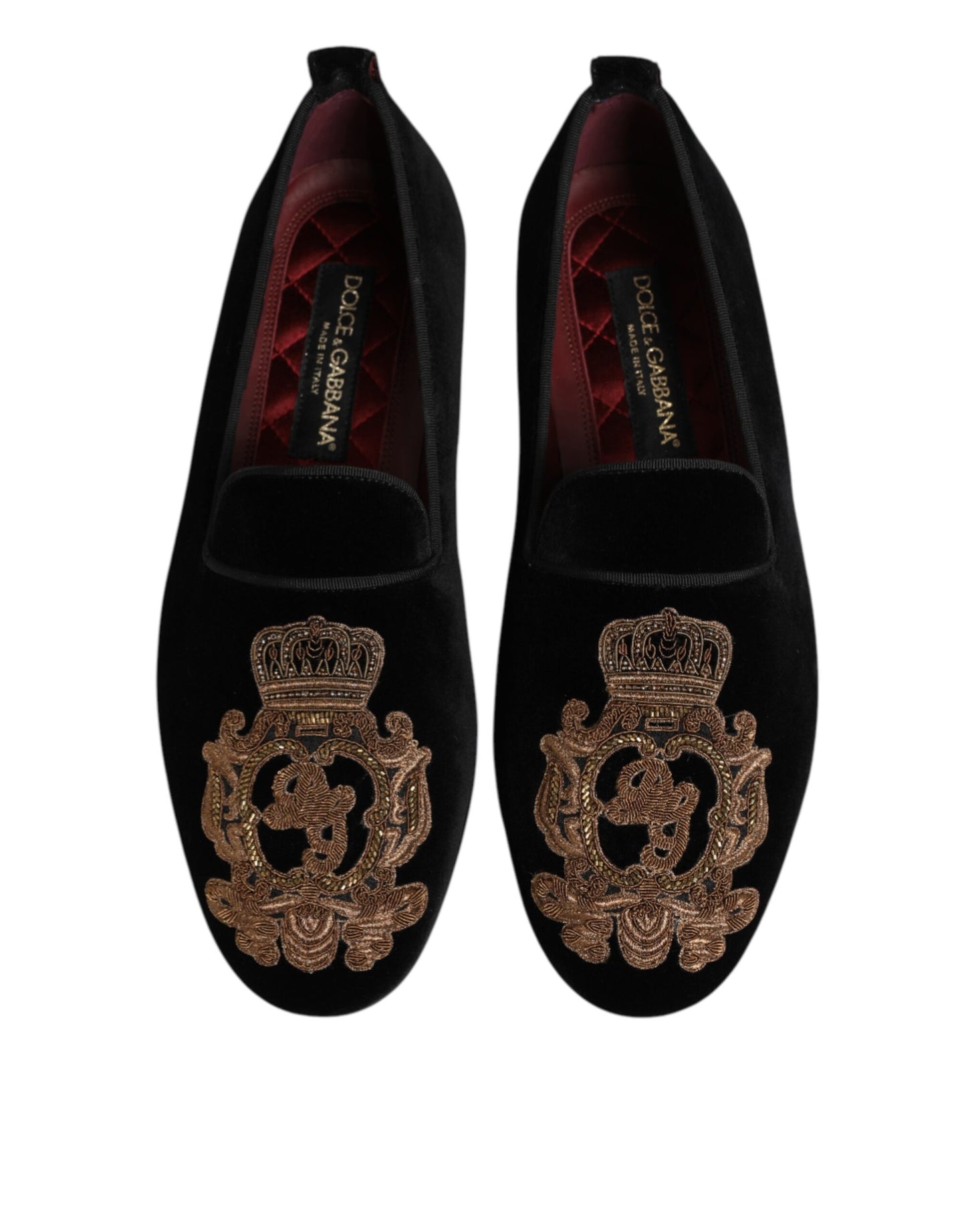 Chaussures mocassins homme Dolce & Gabbana en velours noir à couronne dorée