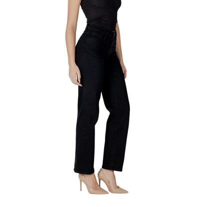 ICHI Black Cotton Relaxed Fit Jeans