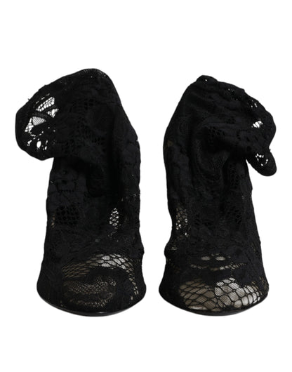 Bottes mi-mollet Dolce & Gabbana noires en dentelle extensible