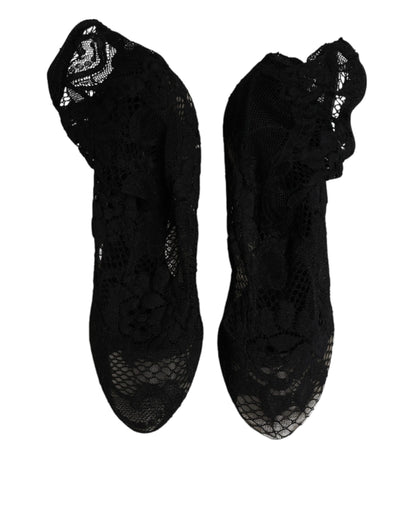 Bottes mi-mollet Dolce & Gabbana noires en dentelle extensible