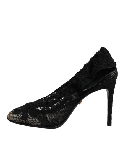 Bottes mi-mollet Dolce & Gabbana noires en dentelle extensible