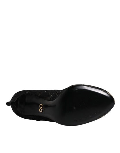 Bottes mi-mollet Dolce & Gabbana noires en dentelle extensible