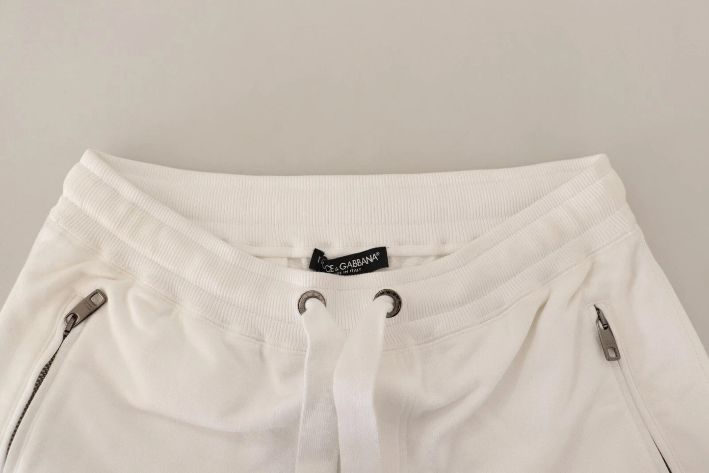 Dolce & Gabbana Pantalón de chándal de algodón blanco con parche del logo