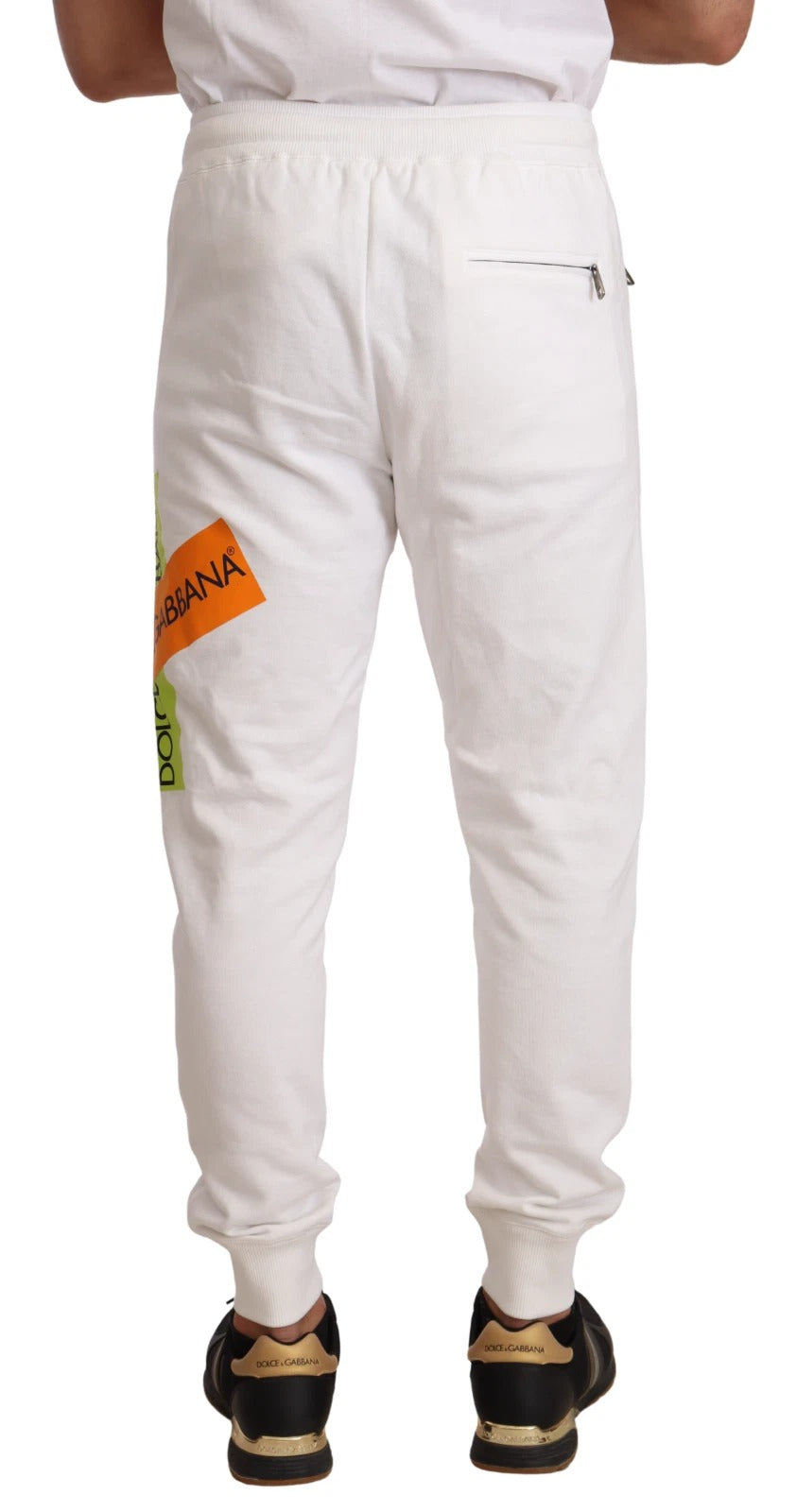 Dolce & Gabbana Pantalón de chándal de algodón blanco con parche del logo
