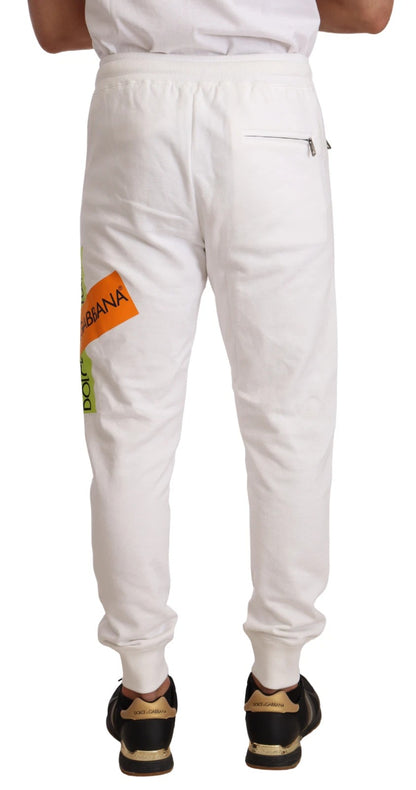 Dolce & Gabbana Pantalón de chándal de algodón blanco con parche del logo