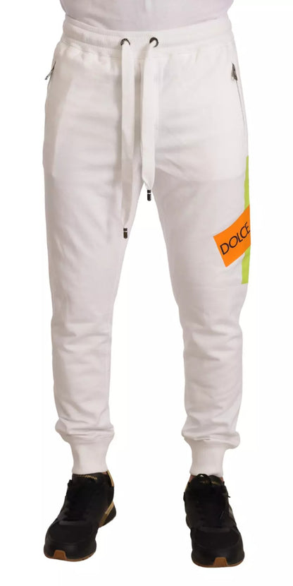 Dolce & Gabbana Pantalón de chándal de algodón blanco con parche del logo
