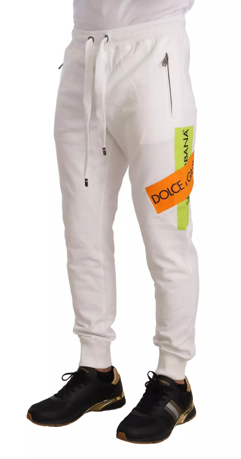Dolce & Gabbana Pantalón de chándal de algodón blanco con parche del logo