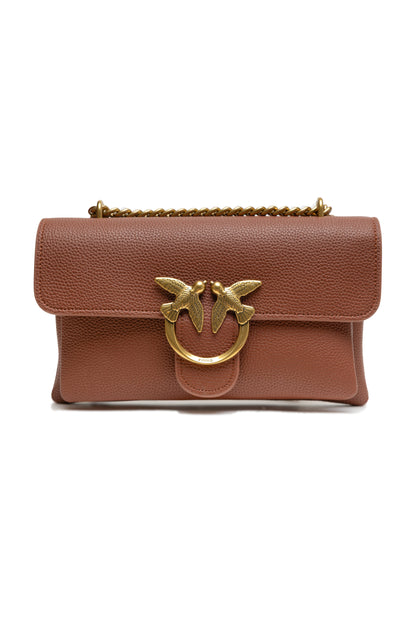 PINKO Brown Leather Love Boucle Riga Shoulder Bag