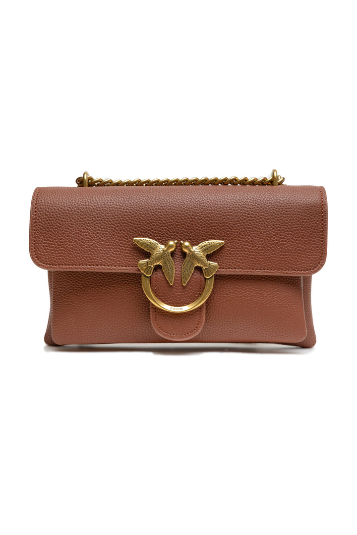 PINKO Brown Leather Love Boucle Riga Shoulder Bag