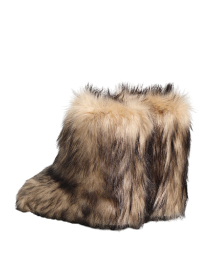 Dolce & Gabbana Brown Faux Skim Ski Fur Men Short Boots Shoes