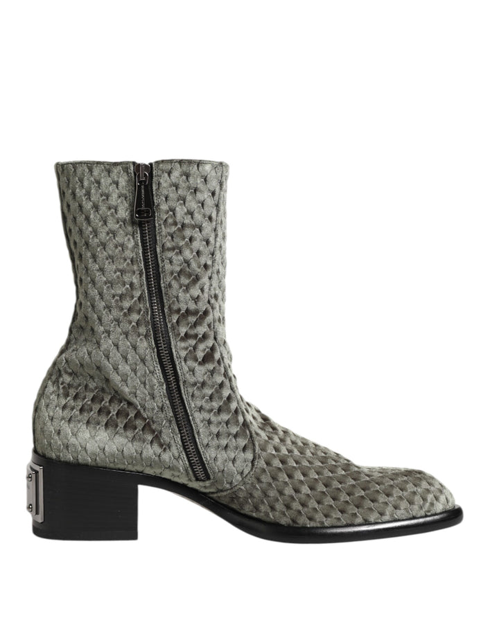 Dolce & Gabbana Bottines courtes mi-mollet en velours de coton gris
