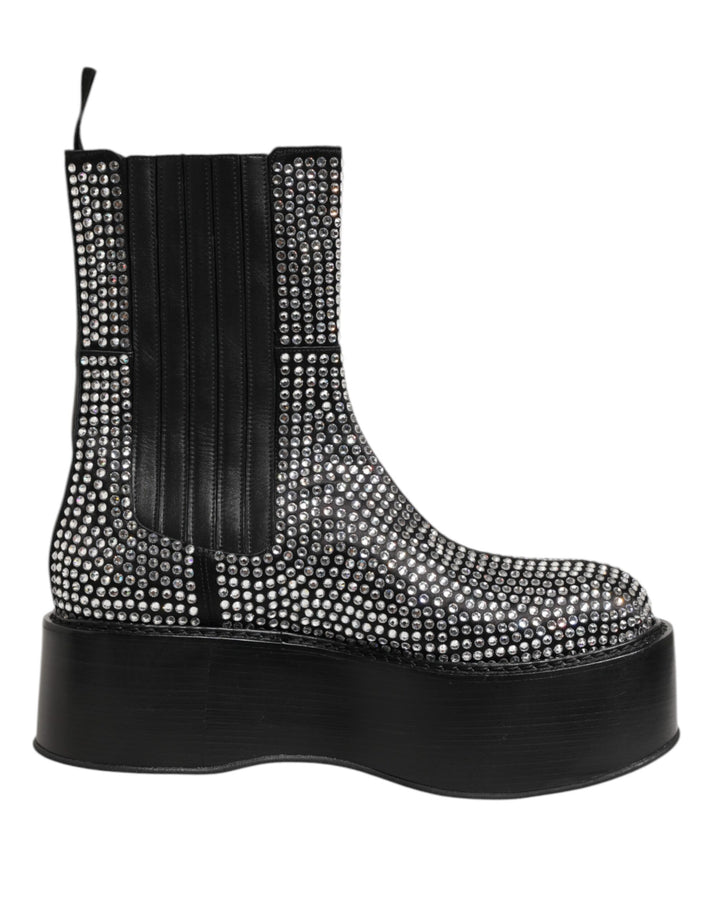 Bottes courtes mi-mollet en strass de cristal noires Dolce & Gabbana