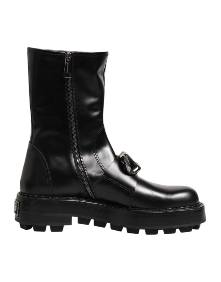 Bottes motardes Dolce & Gabbana mi-mollet noires avec plaque logo