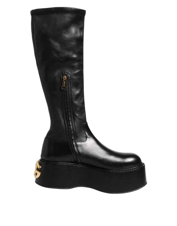 Bottes hautes Dolce & Gabbana noires avec logo et plaque