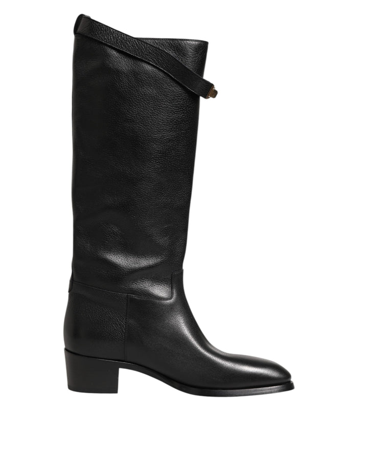 Dolce & Gabbana Bottes Mi-Mollet Noires avec Plaque Logo