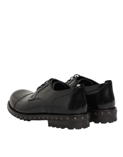 Dolce & Gabbana Black Leather Studded Men Formal Derby Shoes