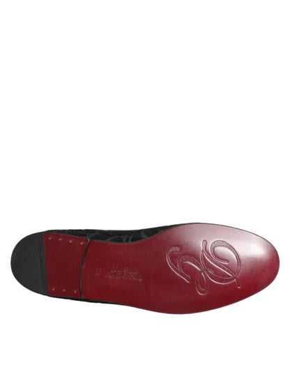 Dolce & Gabbana Black Brocade Loafers Slip On Men Dress Shoes