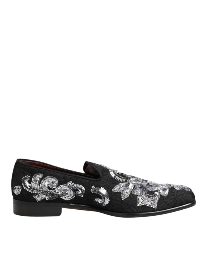 Mocasines de vestir Dolce & Gabbana negros con lentejuelas plateadas para hombre