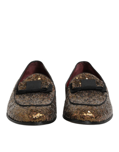 Mocassins Dolce & Gabbana dorés à paillettes, chaussures habillées pour homme