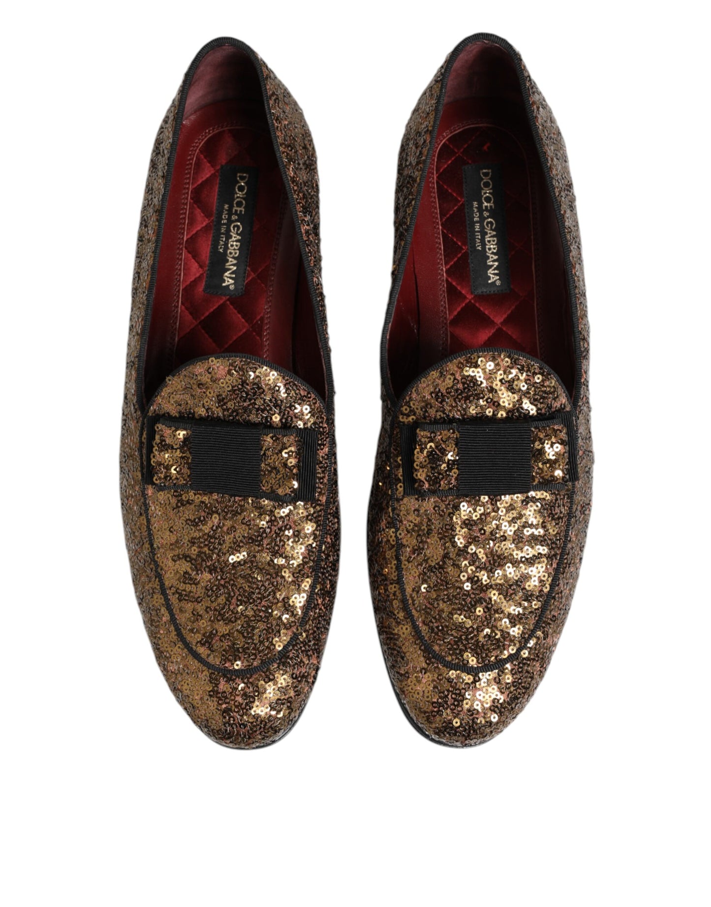Mocassins Dolce & Gabbana dorés à paillettes, chaussures habillées pour homme