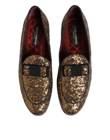 Mocassins Dolce & Gabbana dorés à paillettes, chaussures habillées pour homme